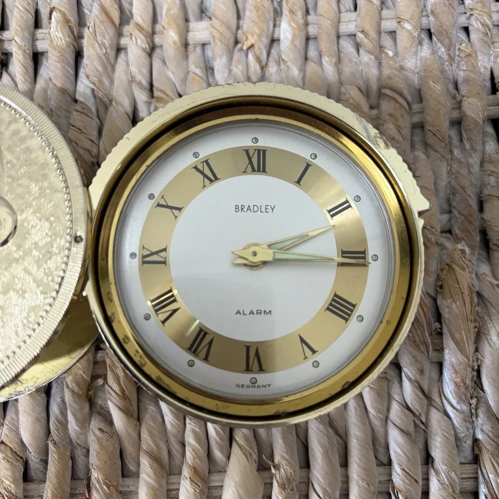 Vintage Bradley Travel Alarm Clock 1970s Made‎ In Germany In Working Order Gold